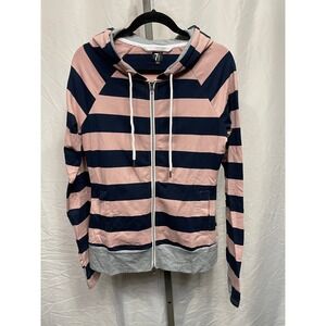 7 Degrees Striped Pink Navy Gray Zip Up Hoodie Jacket Women's Medium